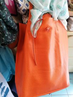 "Orange" leather tote bag